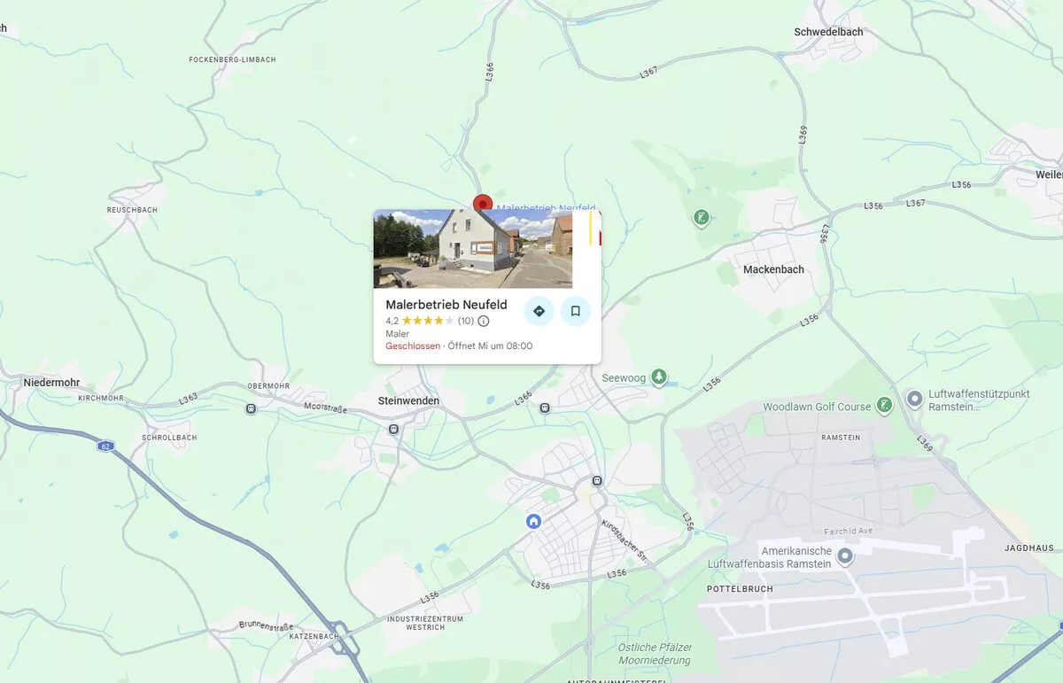 Karte: Standort Malerbetrieb Neufeld, Reichenbacher Straße 54, Kottweiler-Schwanden